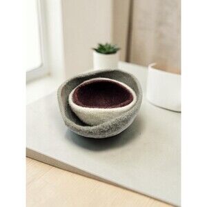 Felted Wool Nesting Bowls Set Handmade Boho Trinket Dishes Decor 3pc